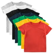 PHENAS 7 Pack Toddler Boys Solid Short-Sleeve Tee Shirts 100% Cotton Crew Neck T-Shirt for Boys Girls Size 2-7T