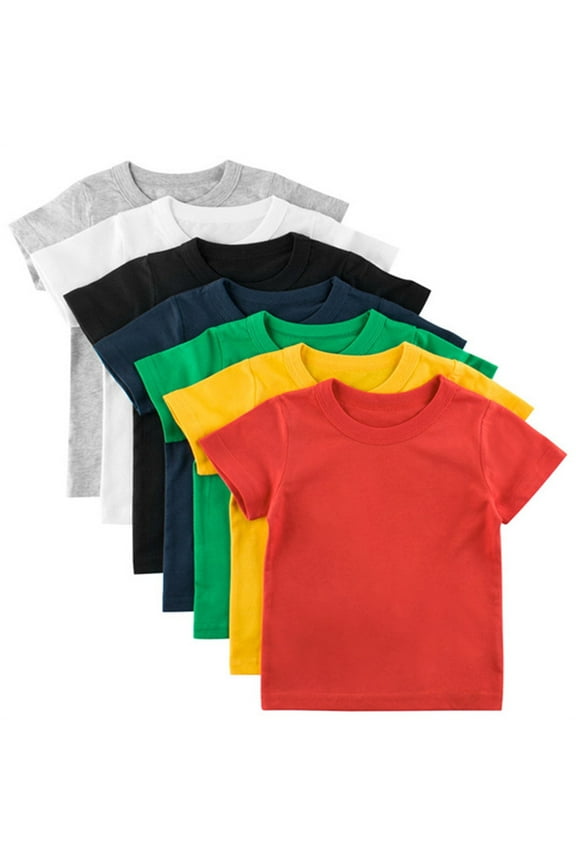 7 Pack Toddler Boys Solid Short-Sleeve Tee Shirts 100% Cotton Crew Neck T-Shirt for Boys Girls Size 2-7T