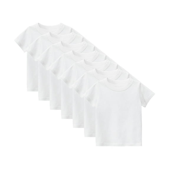7 Pack Toddler Boys Solid Short-Sleeve Tee Shirts 100% Cotton Crew Neck T-Shirt for Boys Girls Size 2-7T