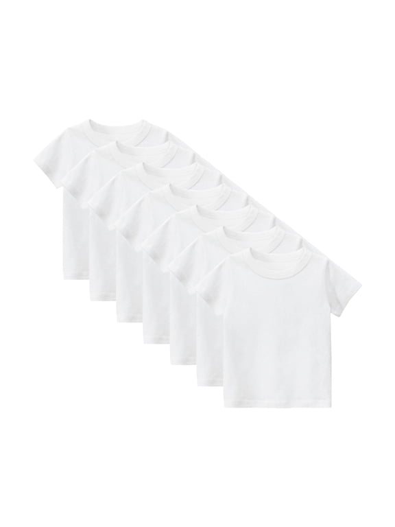 7 Pack Toddler Boys Solid Short-Sleeve Tee Shirts 100% Cotton Crew Neck T-Shirt for Boys Girls Size 2-7T