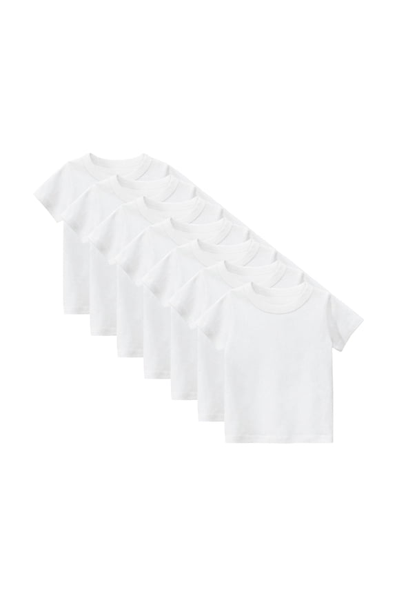 7 Pack Toddler Boys Solid Short-Sleeve Tee Shirts 100% Cotton Crew Neck T-Shirt for Boys Girls Size 2-7T