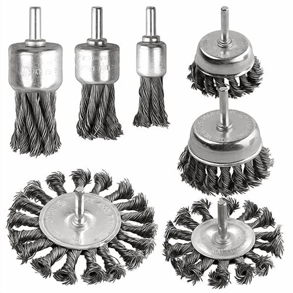 7 Pack Twist Knot Wire Wheel Brush Crimped Cup Wire Wheels Brush Set for Drill with 1/4-Inch Shank for Rust Removal, Corrosion and Paint
