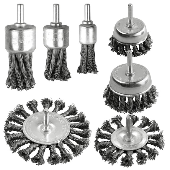 7 Pack Twist Knot Wire Wheel Brush Crimped Cup Wire Wheels Brush Set for Drill with 1/4-Inch Shank for Rust Removal, Corrosion and Paint