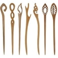 thumbnail image 1 of 7 Pack Vintage Retro Handmade Ancient Chinese Japanese Brown Wooden Hair Sticks Chopsticks Hair Pins Picks Wood Sandalwood Carved Smooth Long Horn Fork Pen Hairpins Clips for Bun Chignon Holder, 1 of 4