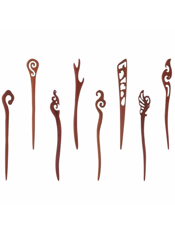 7 Pack Vintage Retro Handmade Ancient Chinese Japanese Brown Wooden Hair Sticks Chopsticks Hair Pins Picks Wood Sandalwood Carved Smooth Long Horn Fork Pen Hairpins Clips for Bun Chignon Holder