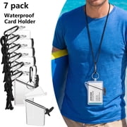 7 pack Waterproof Card Sleeves Clear ID Badge Holders with Adjustable for Travel Swimming