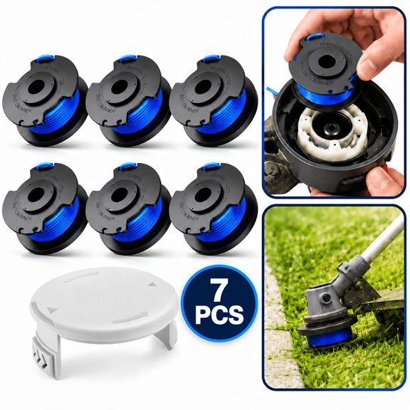 7 Pack Weed Wacker String Replacement, 0.065 Inch 11FT String Trimmer Refill, Compatible with 18V 24V 40V Trimmers, Includes 6 Trimmer Strings and 1 Cover