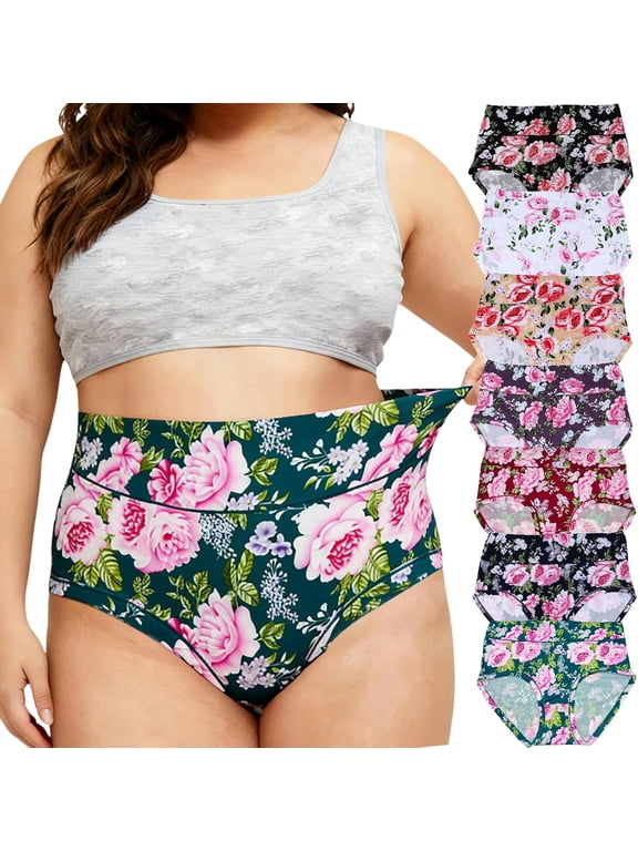 7 Pack Womens Underwear Plus Size Panties XL-6XL Ladies Briefs Mid High Waist Floral Underwear Undies 2026 Women