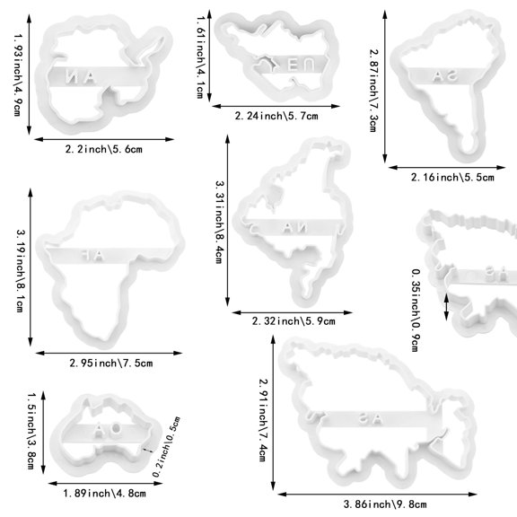 7 Pack World Map Cookie Cutters Cake Fondant Biscuit Molds 7 Continents Shape Set