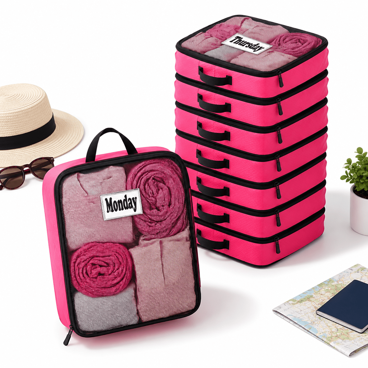7 Packing Cubes For Travel Days Of Week Pink L - Walmart.com