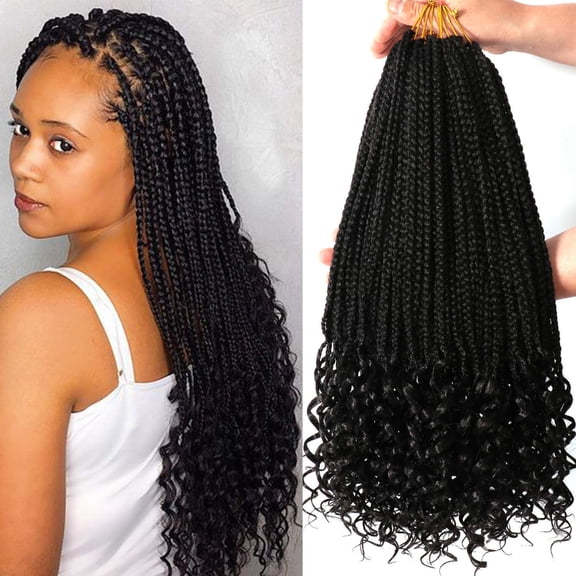 7 Packs 18" Pre-looped Bohemian Goddess Box Braids Crochet Hair with Curly Ends for Black Women (Color 4#)
