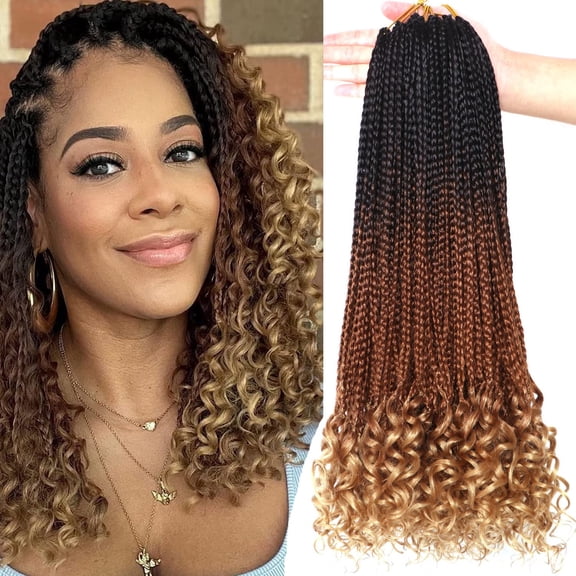 7 Packs 18" Pre-looped Bohemian Goddess Box Braids Crochet Hair with Curly Ends for Black Women (Color 4#)