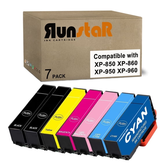 7 Packs Replacement for 277XL Ink Cartridge use for Epson Expression XP-850 XP-860 XP-950 XP-960 Printer (7 Packs; 2 Black, Cyan, Magenta, Yellow, Light Cyan, Light Magenta)