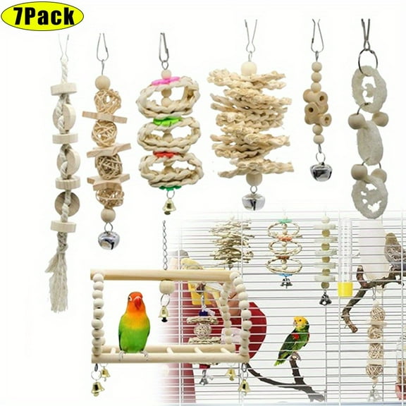 7 Packs Bird Parrot Swing Chewing Toys-Hanging Bell Bird Cage Toys Suitable for Small Parakeets, Cockatiels, Conures, Finches,Budgie,Macaws, Parrots, Love Birds