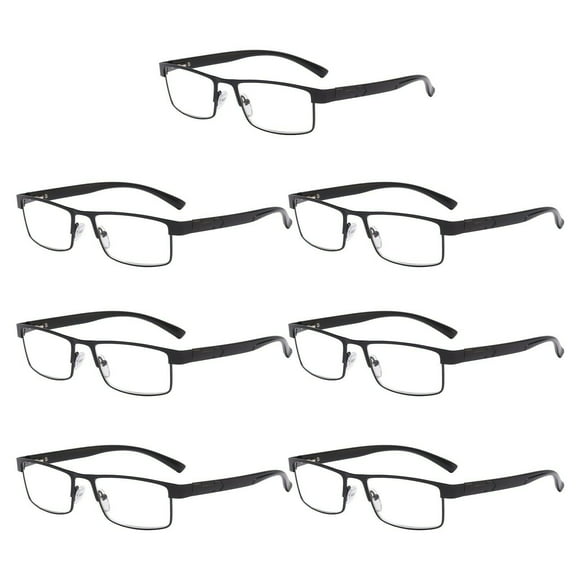 7 Packs Classic Style Rectangular Metal Frame Reading Glasses Spring Hinge Readers for Men Women +2.00