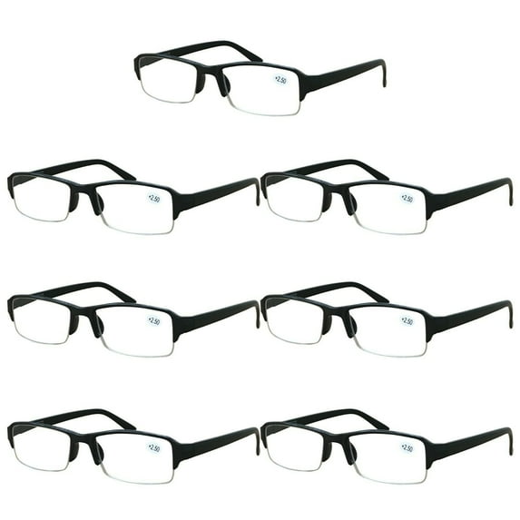 7 Packs Men Women Rectangular Half Frame Blue Light Blocking Reading Glasses Readers for Gaming Computer +2.00