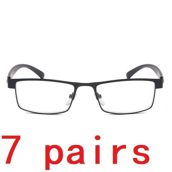 7 Packs Mens Rectangular Classic Metal Frame Reading Glasses Black Spring Hinge Readers +1.00