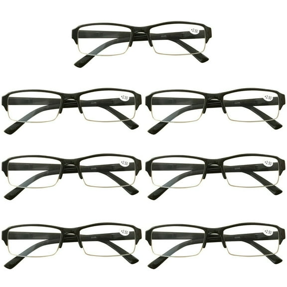 7 Packs Mens Womens Rectangle Half Frame Blue Light Blocking Reading Glasses Spring Hinge Readers +1.00