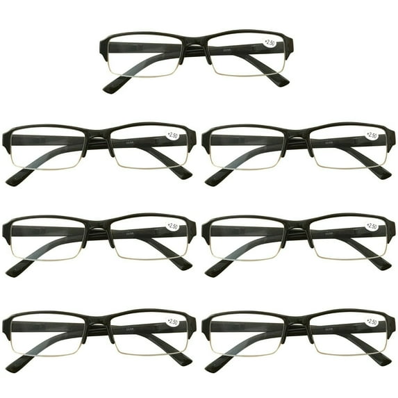 7 Packs Mens Womens Rectangle Half Frame Blue Light Blocking Reading Glasses Spring Hinge Readers +1.50