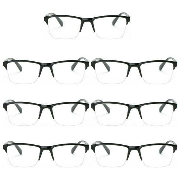 7 Packs Mens Womens Unisex Square Half Frame Reading Glasses Black Spring Hinge Readers +2.00