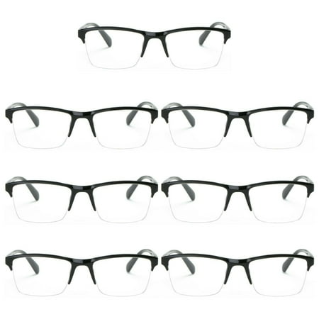 7 Packs Mens Womens Unisex Square Half Frame Reading Glasses Black Spring Hinge Readers +3.50