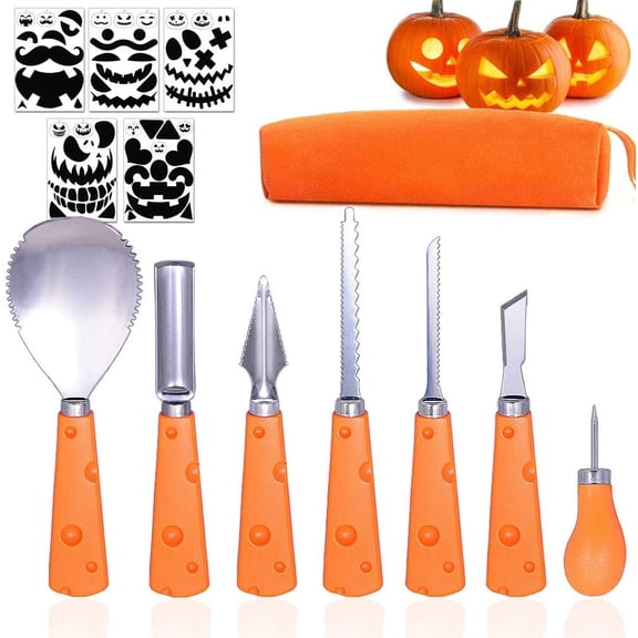 7 Packs Pumpkin Carving Kit with Stencils, (Halloween Tools Set)