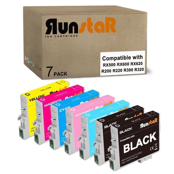 7 Packs Replacement for T048 Ink Cartridge use for Epson Stylus Photo R200 R220 R300 R300M R320 R340 RX500 RX600 RX620 Printer (2BK/C/M/Y/LC/LM)