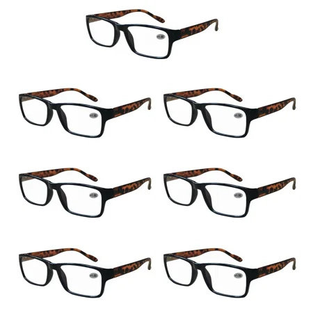 7 Packs Unisex Square Frame Blue Light Blocking Computer Reading Glasses Readers for Men Women +4.00