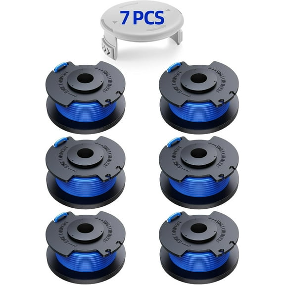 7 Packs Weed Wacker String Replacement for Ryobi One+ AC14RL3A,0.065-Inch String Trimmer Refill Compatible with Ryobi 18v, 24v, and 40v Trimmer（6 Trimmer Line,1 Trimmer Cap）