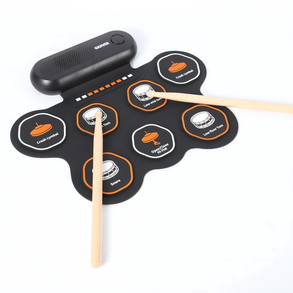 7-Pad Bluetooth Electronic Drum Set-Roll-Up Portable Design with Recording, Sticks & Pedal,Portable External Sound Electronic Drum Set,Ideal for Kids