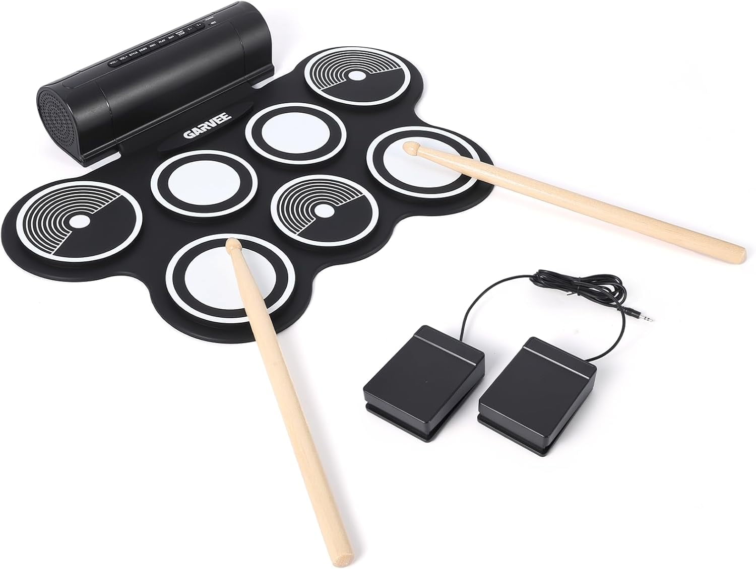 7-Pad Electronic Drum Set with Headphone Jack, Built-In Speaker, Drumsticks & Pedals, Portable Electric Drum Kit for Beginners