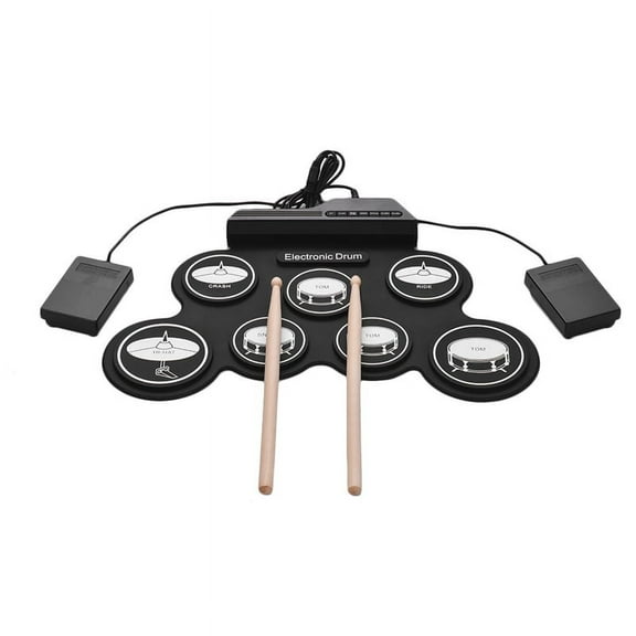 7 Pads Electric Drum Set ,Portable Roll Up Drum Kit with Drum Pedals Drum Sticks, Gift for Kids Adults,1 * Hand Roll Drum 2 * Drum Sticks 1 * English User Manual,black