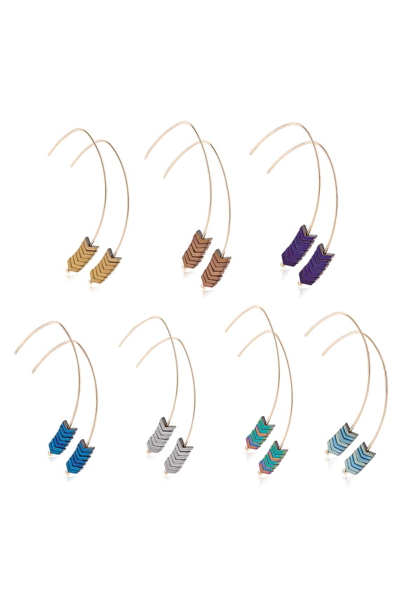 7 Pairs 7 colors Hematite Arrow Dangle Earrings Light golden Brass Jewelry for Women Mixed color 54mm Pin: 1mm 1 Pair/color