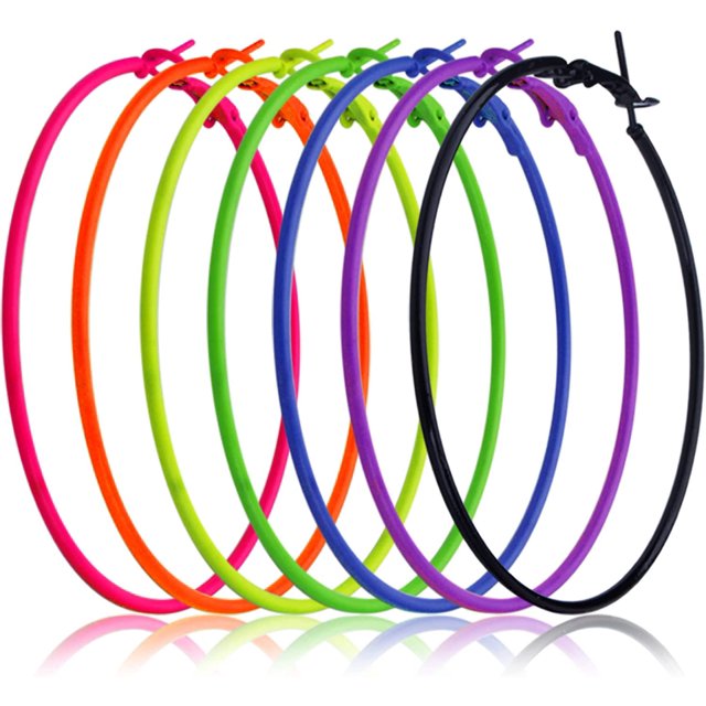 7 Pairs 80s Colorful Big Hoop Earrings Retro Neon Earrings Open Beading