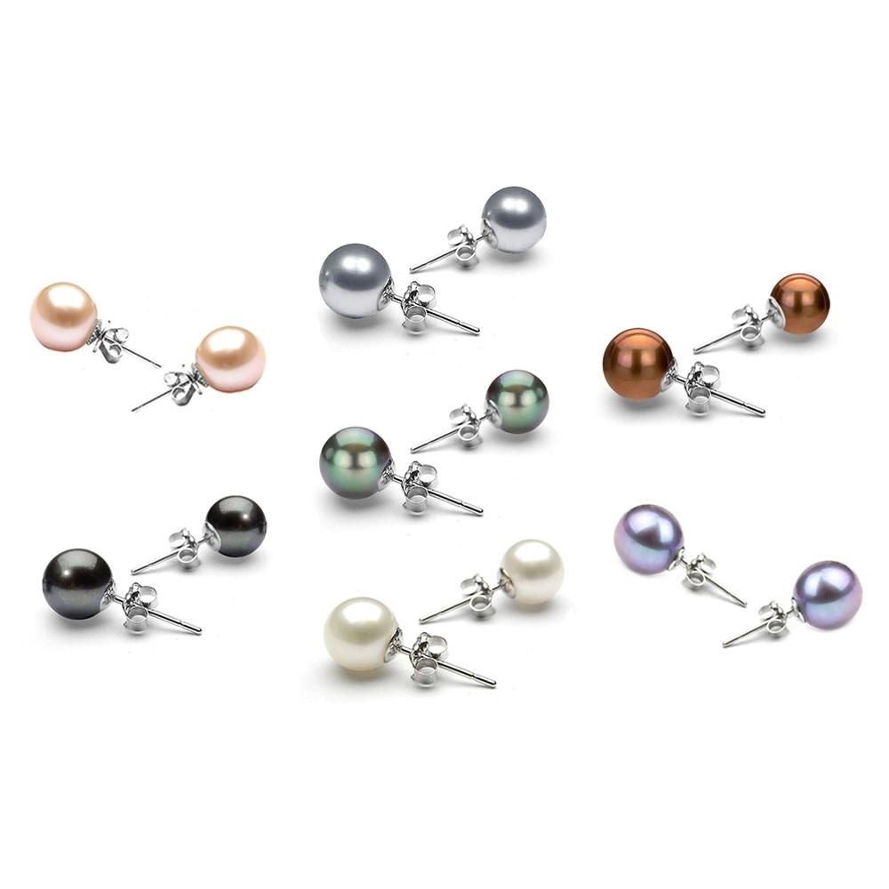 YEIDID INTERNATIONAL 7 Pairs 8MM Pearl Stud Earrings 18k White Gold Plated Brass Butterfly Post Set