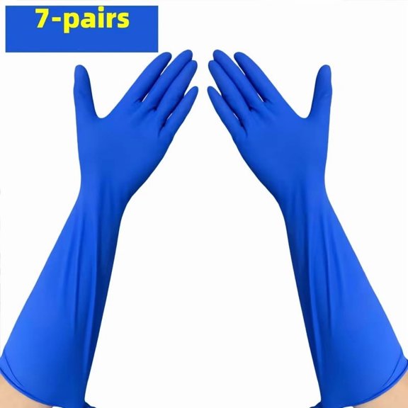 7 Pairs Blue Nitrile Gloves 16-Inch Touch Screen Compatible Non-Slip Cleaning S M L