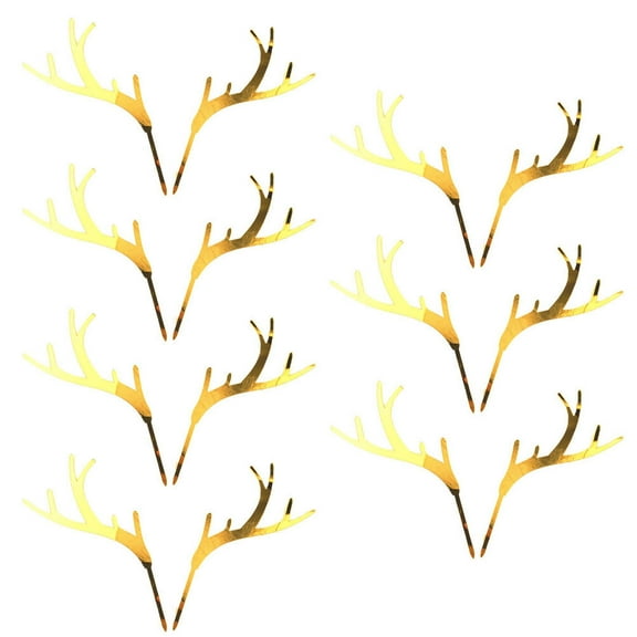 7 Pairs Christmas Antlers Shape Cake Topper Exquisite Acrylic Dessert Decoration for Party Festival (Golden)