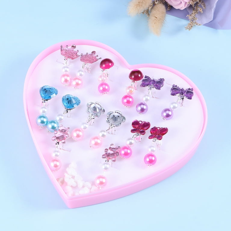 SJENERT 7 Pairs Clip-on Earrings No Pierced Design Earrings Dress up  Princess Jewelry Accessories for Girls Kids (Multicolor) 