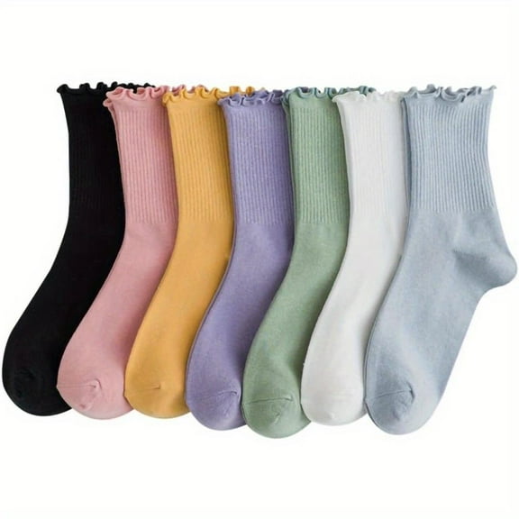 7 Pairs Comfort Breathable Ruffle Socks, Women's Casual Cute Frilly Socks, for Mary Jane Shoes Soft Frilly Socks