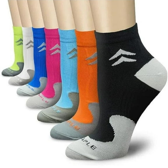 7 Pairs Compression Socks for Men & Women, 15-20 mmHg Low Cut Running Gym Ankle Socks for Plantar Fasciitis, Heel Foot Pain Relief Arch Support (L/XL)