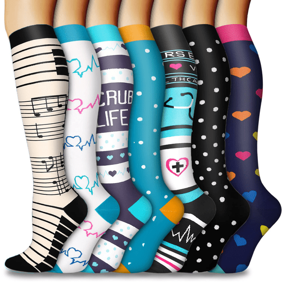 7 Pairs Compression Socks for Men & Women 15-20 mmhg Graduated Athletic for Running Nurses Shin Splints Flight Travel