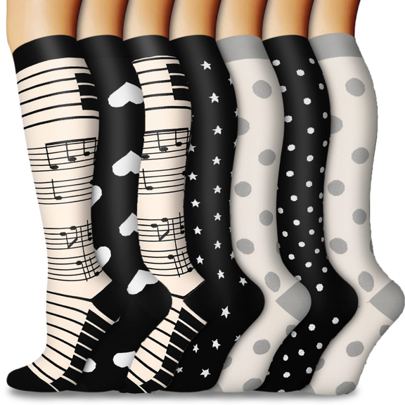 7 Pairs Compression Socks for Men & Women 15-20 mmhg Graduated Athletic for Running Nurses Shin Splints Flight Travel