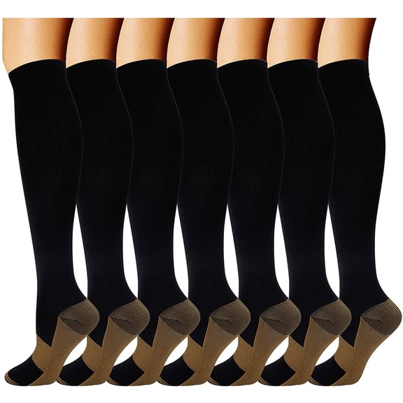 7 Pairs Copper Compression Socks for Men Women 20-30 mmHg Knee High Stockings