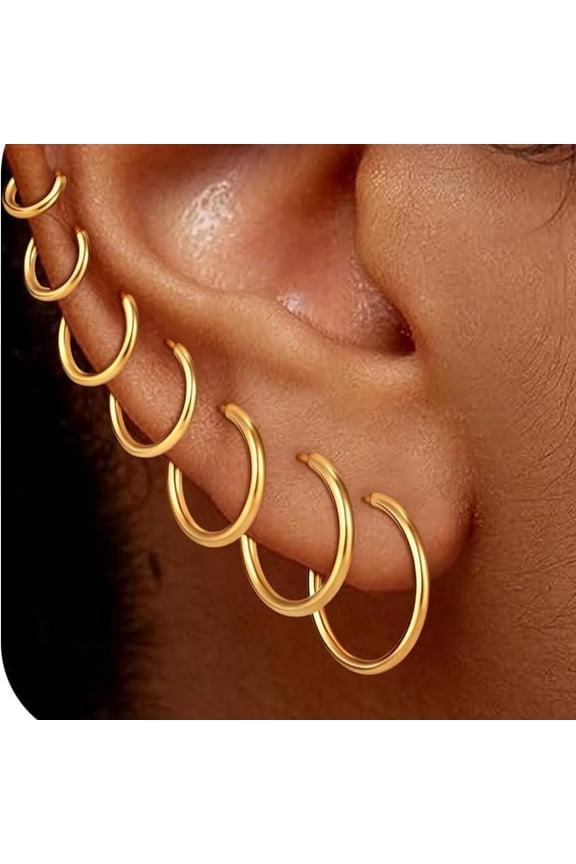 7 Pairs Gold Hoop Earrings for Women - 14K Gold Plated Hoop Earrings Set Lightweight Minimalist Small Hoops Thick Lightweight Earring for Women Jewelry Gifts