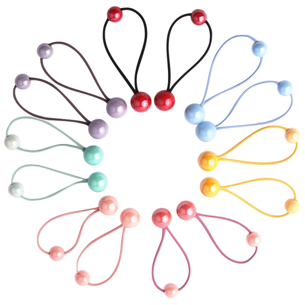 7 Pairs Hair Ribbons Ball Hair Ties Elastic Hair Band Headband Color ...