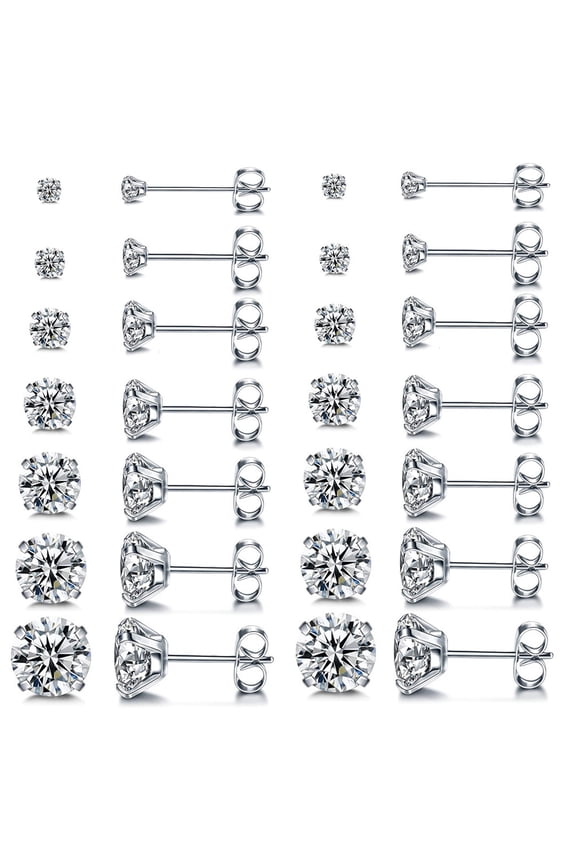 7 Pairs Hypoallergenic Stainless Steel Stud Earrings Set for Women Men,Cubic Zirconia 20G 316L Stainless Steel CZ Earrings Clasp Helix Earrings Piercing Jewelry 2-8mm