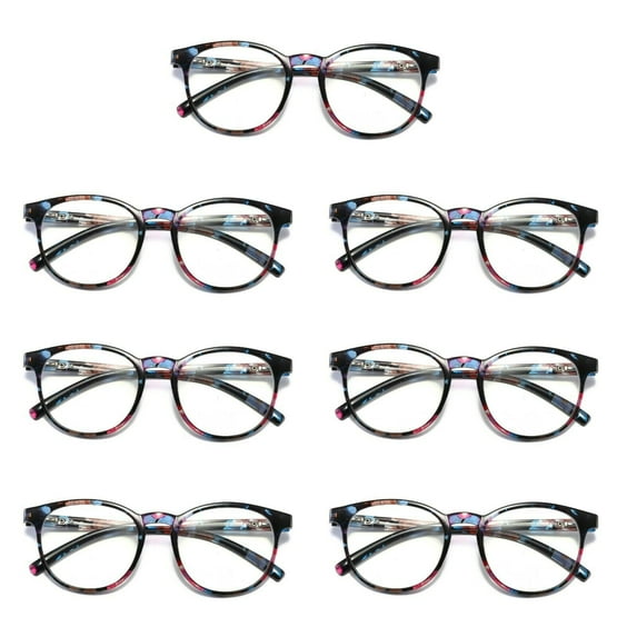7 Pairs Ladies Womens Round Big Frame Blue Light Blocking Reading Glasses Spring Hinge Readers +0.75