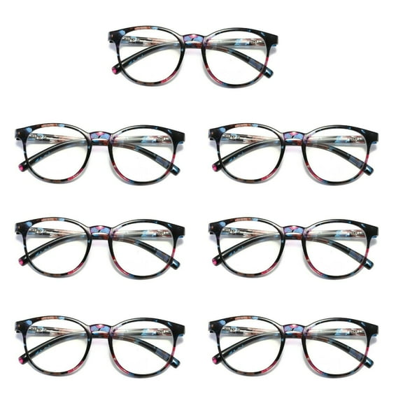 7 Pairs Ladies Womens Round Big Frame Blue Light Blocking Reading Glasses Spring Hinge Readers +1.00