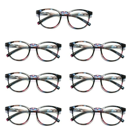 7 Pairs Ladies Womens Round Big Frame Blue Light Blocking Reading Glasses Spring Hinge Readers +2.75
