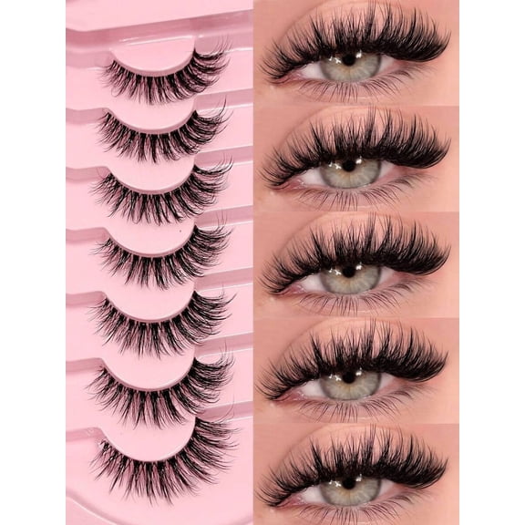 7 Pairs Luxury Half-Strip False Eyelashes - Natural Feline Eye Makeup Effect, Create Flawless Look, Fluffy Soft Faux Mink Lashes, Natural Criss-Cross Winged Tip Design